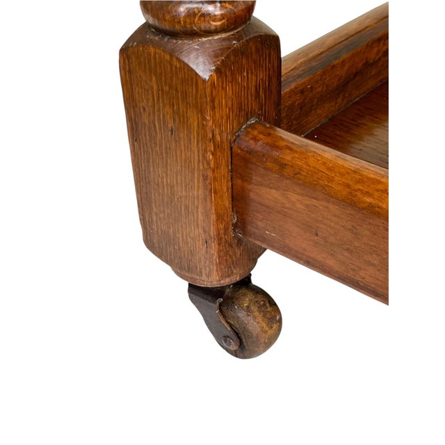 Early 20th Century Antique English Oak Drop-Leaf Card Table or Bar Cart With Barley-Twist Legs For Sale - Image 5 of 17
