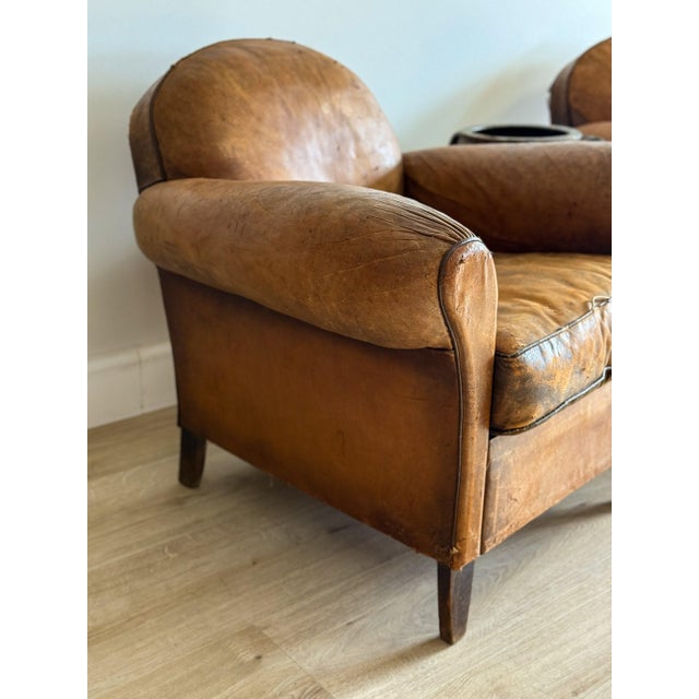 Antique Pair French Leather Chairs For Sale - Image 16 of 17