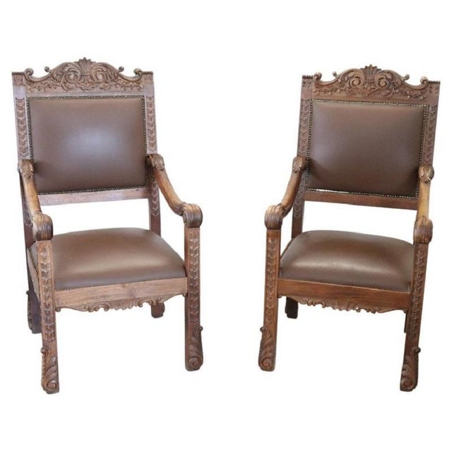 Set of Late 19th Century Carved Walnut Throne Chairs For Sale - Image 16 of 16