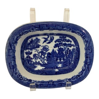 Antique Allertons LTD Blue Willow 8" Oval Vegetable Bowl Made in Staffordshire England C. 1929-1942 For Sale