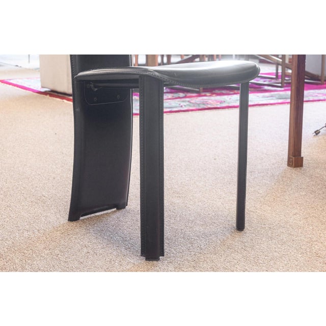 Vintage Set of 4 Pietro Costantini Tripod Black Italian Leather Dining Chairs For Sale - Image 11 of 11