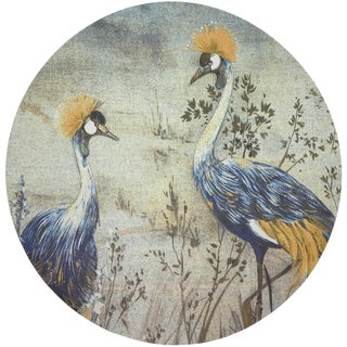 Nicolette Mayer Crested Crane Wheat Blue 16" Round Pebble Placemat, Set of 4 For Sale