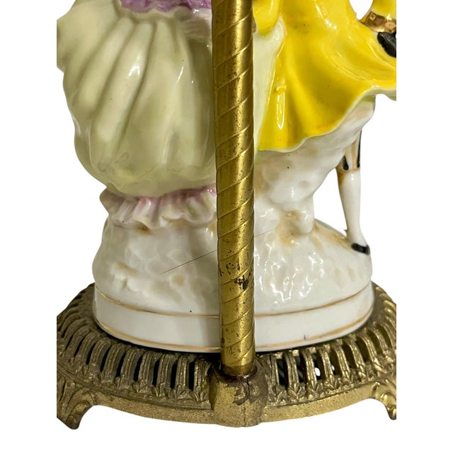 Vintage French Porcelain Courting Couple Boudoir Table Lamps With Ormolu Bases – Rococo Style - a Pair For Sale - Image 13 of 16