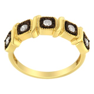 10K Yellow Gold Flashed .925 Sterling Silver Miracle-Set Diamond 5-Stone Ring Band (1/4 Cttw, J-K Color, I2-I3 Clarity), Size 6 For Sale