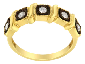 10K Yellow Gold Flashed .925 Sterling Silver Miracle-Set Diamond 5-Stone Ring Band (1/4 Cttw, J-K Color, I2-I3 Clarity), Size 6