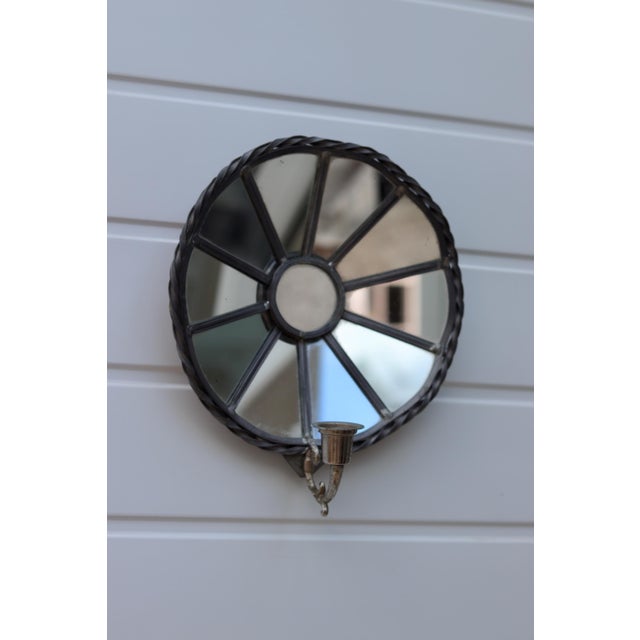 A Pair of charming vintage candle sconces in Sun mirror design Each sconce is equipped with a convenient hook at the upper...