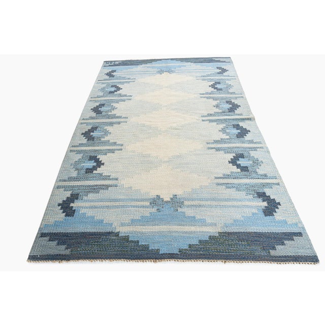 Blue Vintage Circa 1960 Swedish Scandinavian Area Rug 4ft 6in X 6ft 10in For Sale - Image 8 of 13