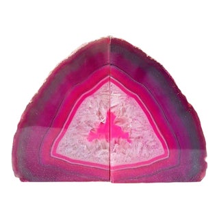 Pair of Mid 20th Century Pink Agate Geode Natural Bookends For Sale