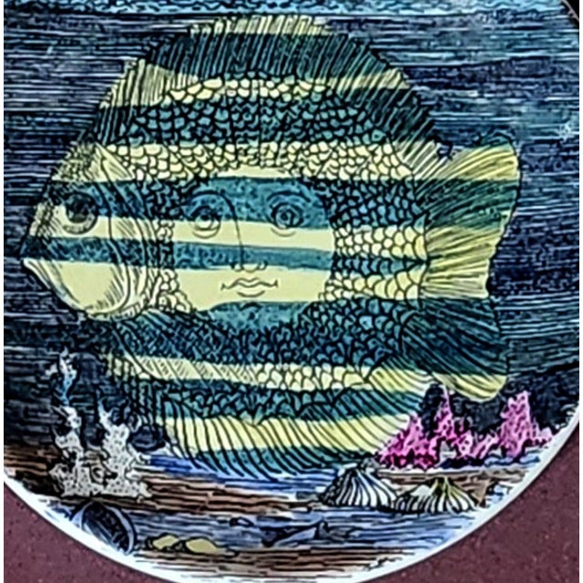 1960s Piero Fornasetti “12 Mesi, 12 Soli” Porcelain Coaster, April, Sun as a Fish, Framed For Sale - Image 5 of 6