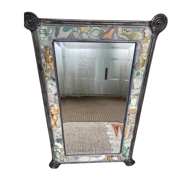 HEAVY Vintage One of a Kind Wall Mirror Hand Forged Metal and Mixed Sculpture Pottery Pieces. Gorgeous nude and Grecian...