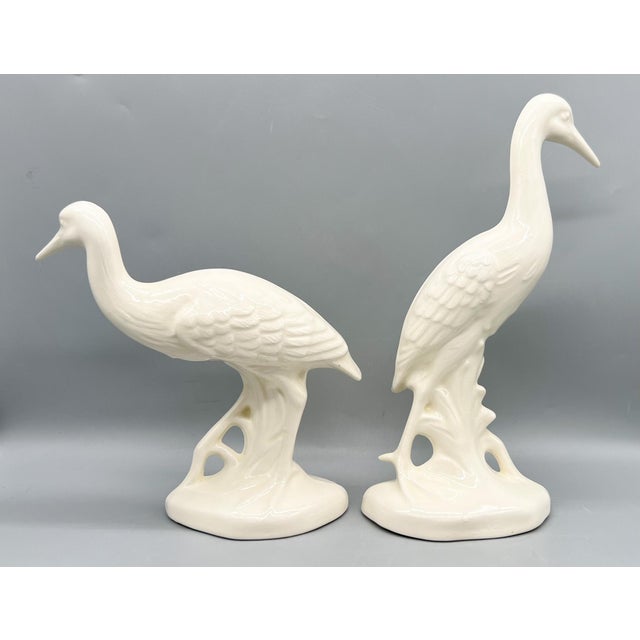 Bitossi Pair of 1984 Hand-Signed Cream Ceramic Crane Sculptures – Hollywood Regency / Coastal / Art Deco Revival For Sale - Image 4 of 12