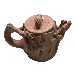 1970s Squirrel and Tree Trunk Tea Pot Yixing Style For Sale