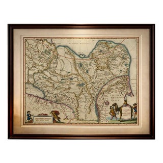 Imperial Tartary Map of Central Asia with Caravan Scene from Blaeu, 1642 For Sale