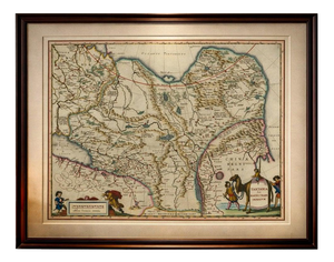 Imperial Tartary Map of Central Asia with Caravan Scene from Blaeu, 1642