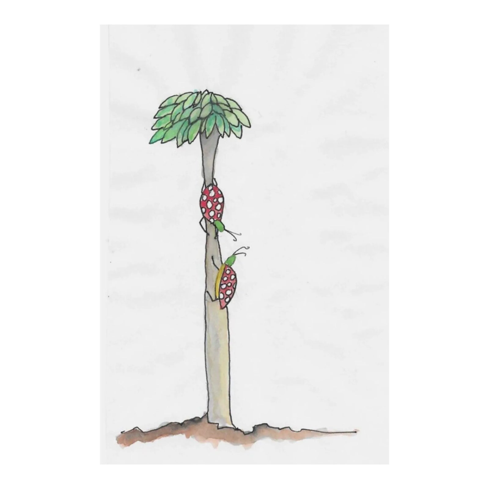 1998 Ladybugs Climbing Tree Watercolor | Chairish