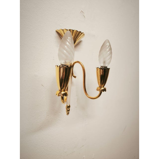 Beige Brass Double-Light Wall Lamp, 1950s For Sale - Image 8 of 18