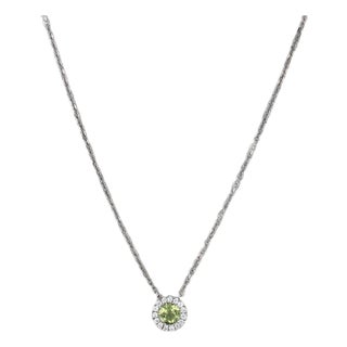 0.36ctw Peridot Diamond Pendant Necklace 14k White Gold 16.25-18.5" Cable Chain For Sale