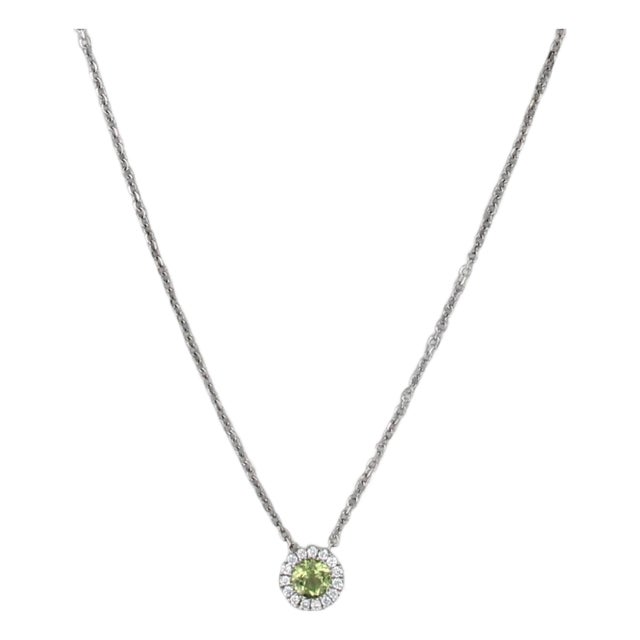 0.36ctw Peridot Diamond Pendant Necklace 14k White Gold 16.25-18.5" Cable Chain For Sale