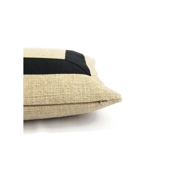 Rustic Rustic Pindler Cheminer in Natural With Black Square Ribbon Embellished Lumbar Pillow Cover - 12" X 20" For Sale - Image 3 of 4