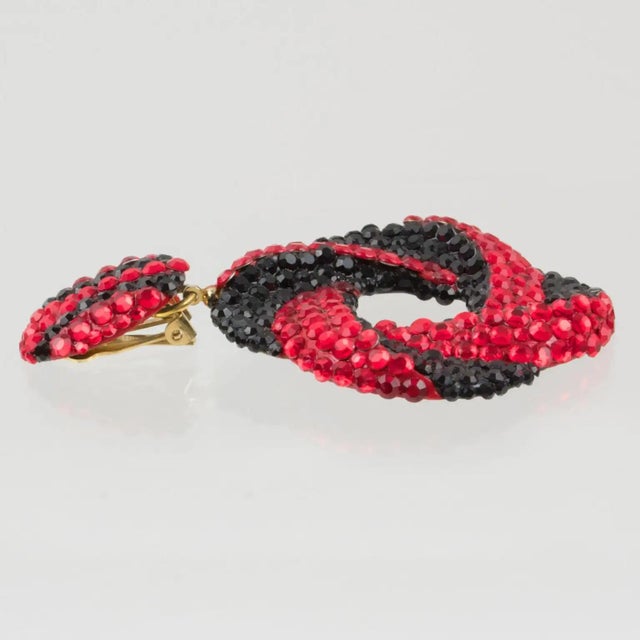 Glass Richard Kerr Red and Black Jeweled Clip Earrings For Sale - Image 7 of 8
