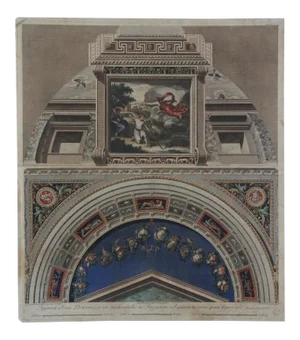 19th Century Polychrome Colored Engraving Johan Ottaviani Logge Di Rafaele Nel Vaticano