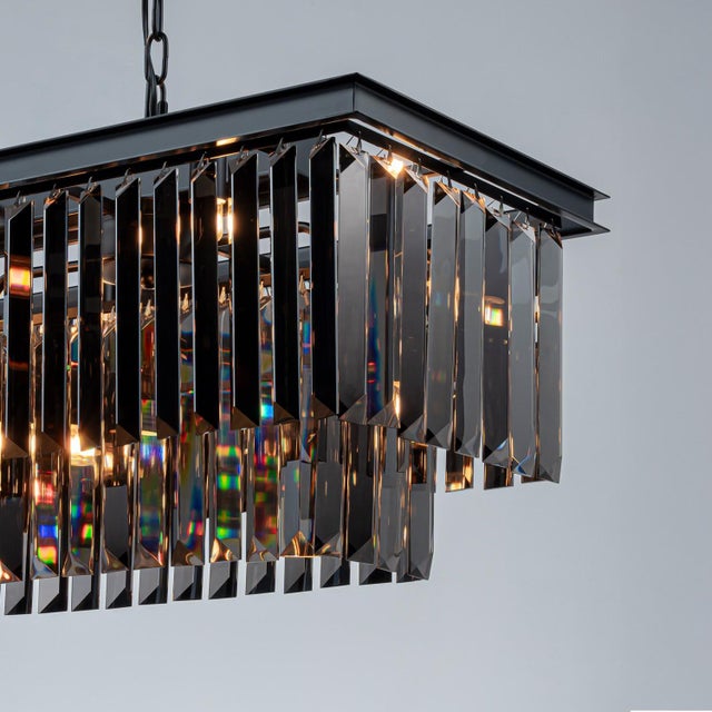 Modern Aloadecor Modern Linear Luxury Rectangular Fring Smoke Crystal Chandelier For Sale - Image 3 of 7