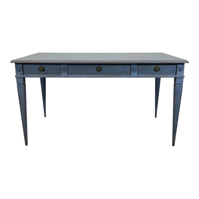 A spacious and comfortable Swedish desk in blue. The top offers ample workspace. Beneath the top are three large drawers,...