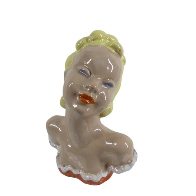 Art Deco Ceramic Bust of Lady from Komlos Budapest For Sale - Image 9 of 9