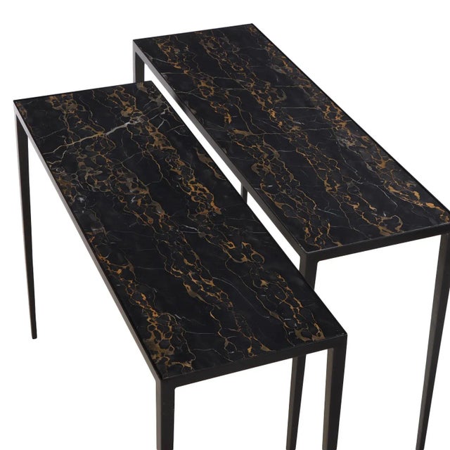 A Pair of Iron and Nero Portoro Marble Console Tables, in the Manner of Jean-Michel Frank. For Sale In Philadelphia - Image 6 of 6