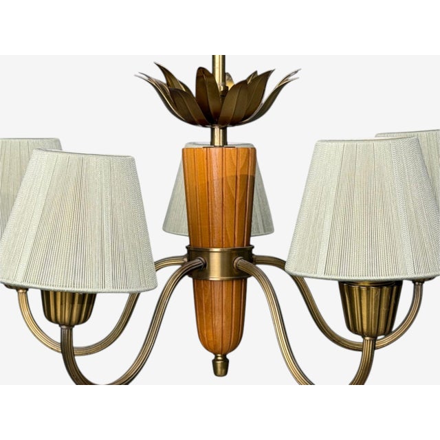 Brass Asea, Chandelier, Brass, Elm, Fabric, Sweden, Sweden, 1947 For Sale - Image 8 of 14