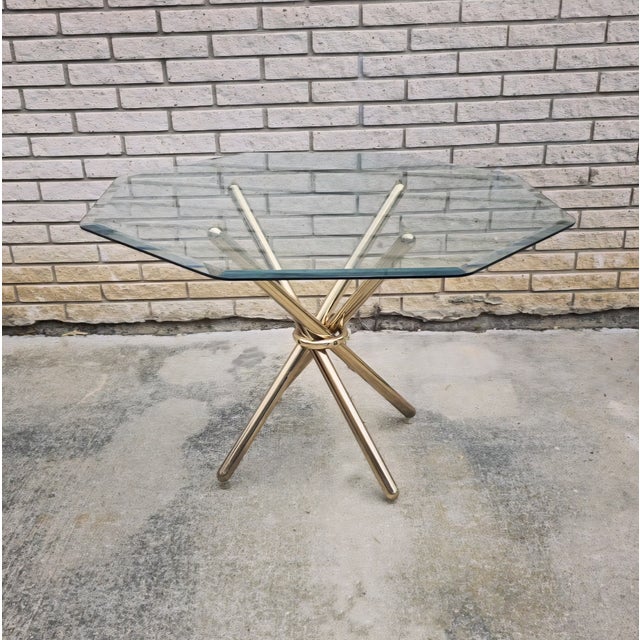 Metal Beautiful Vintage Hollywood Regency Kitchen Table Brass Knot Base For Sale - Image 7 of 7