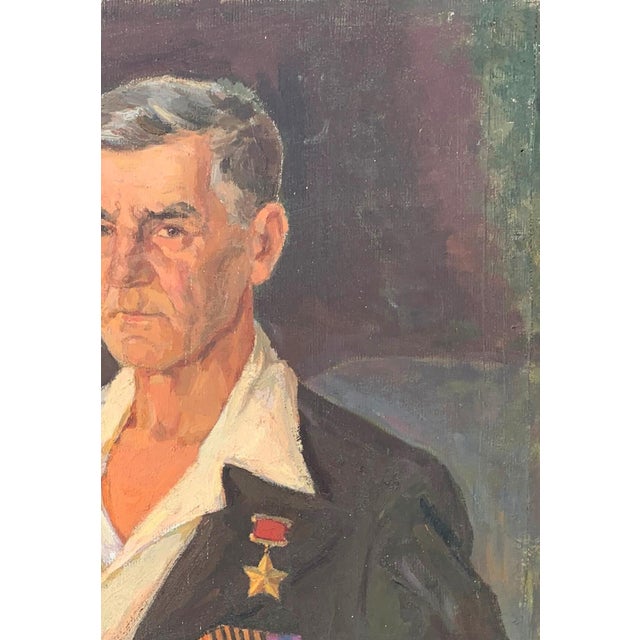 Realism Soviet Union Hero Portrait Oil Painting, Ukrainian Artist g.g. Sokolovsky 110-77 For Sale - Image 3 of 6