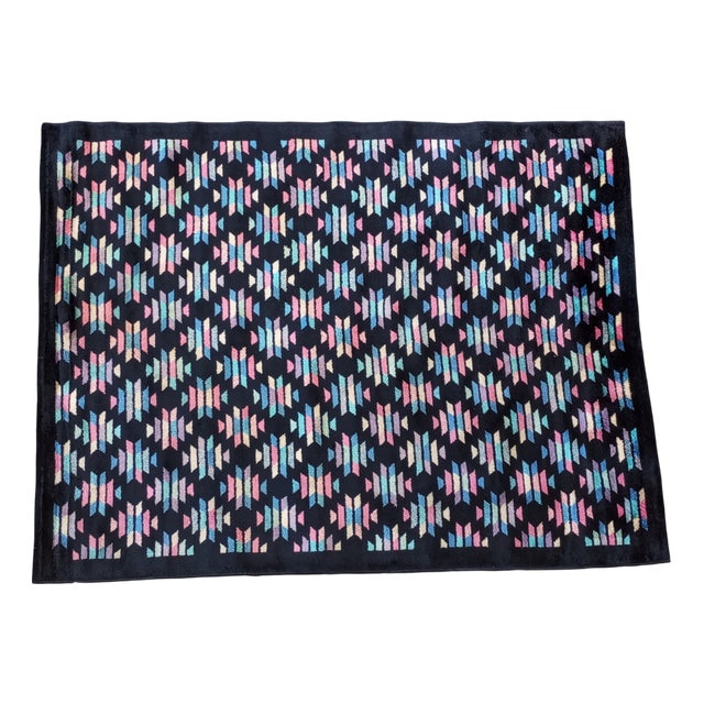 Black Silk Rug with Geometric Designs, 1970s For Sale