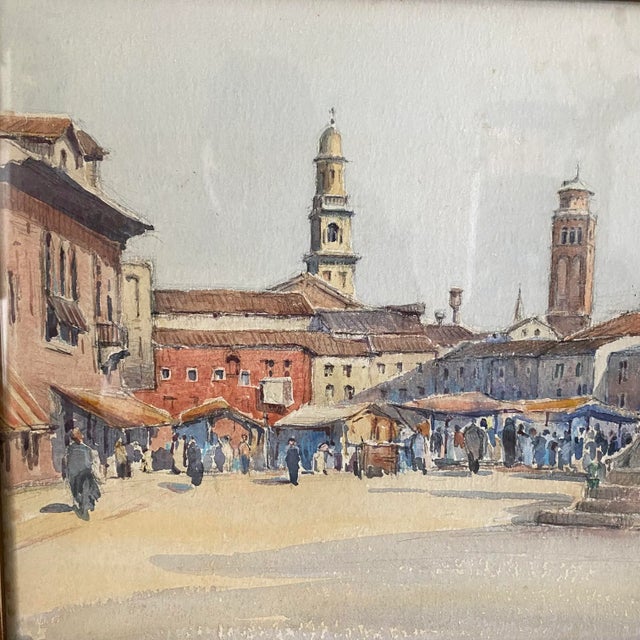 Early 20th Century French Impressionist Painting of French Market in Town Square by Listed Artist Rene Engel, Framed For Sale - Image 4 of 12