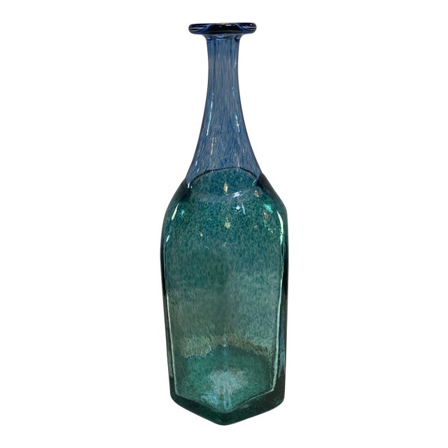 Kosta Boda Sweden Green and Blue Glass Bottle Vase For Sale