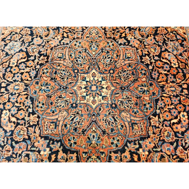 Vintage Persian Kashan Rug, Hand-Knotted Wool, Floral Pattern, Navy & Blue, 5x7 For Sale - Image 14 of 17