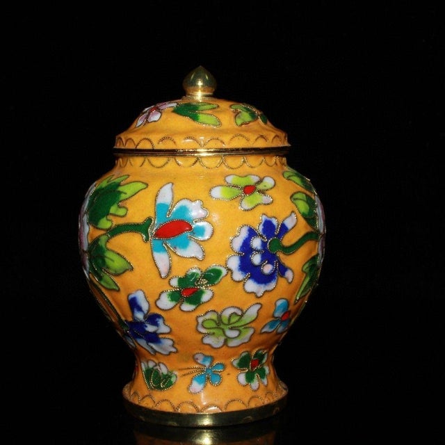This is a beautiful vintage Chinese cloisonné enamel ginger jar, sourced from an early collection. The jar features a...
