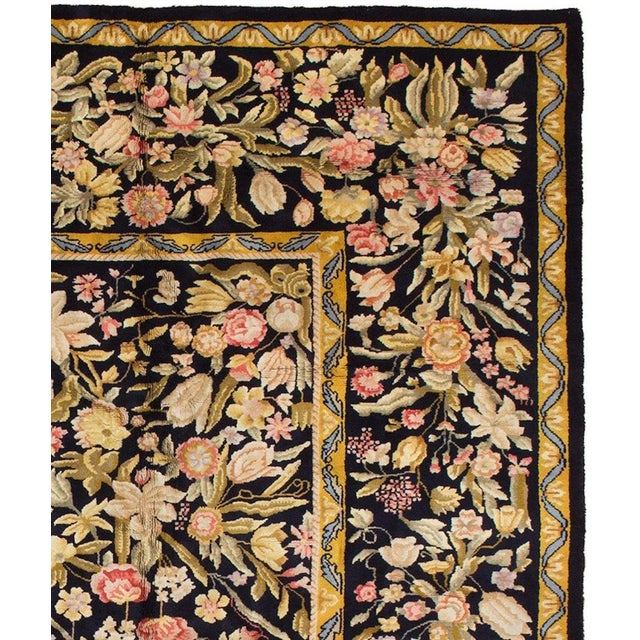Traditional 1940s Midnight Blue Austrian Savonnerie Rug with White Flowers For Sale - Image 3 of 5