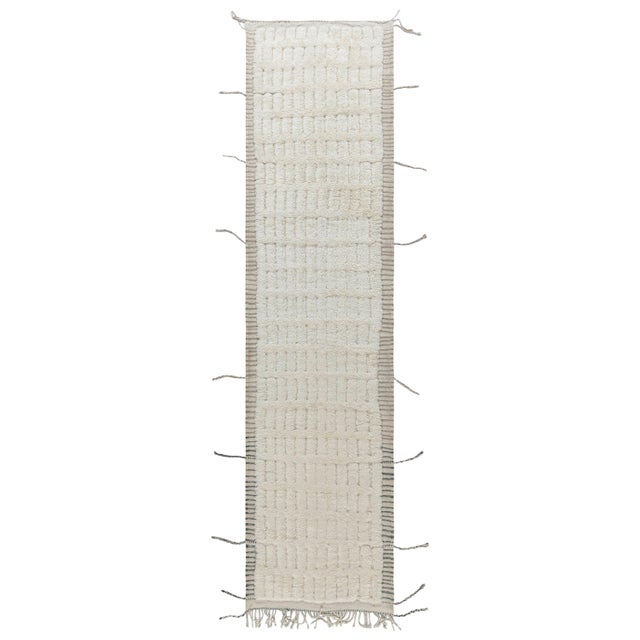 Modern Tribal Moroccan Wool Runner with Kilim and Tassels by Doris Leslie Blau For Sale