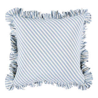 Schumacher Brigitte Stripe Pillow 20" in Sky For Sale