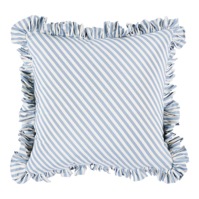 Schumacher Brigitte Stripe Pillow 20" in Sky For Sale