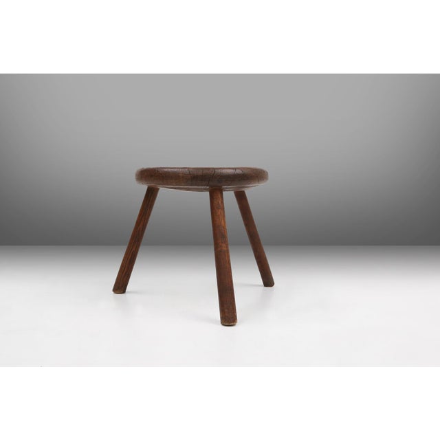 Hand-Carved Wood Tripod Stool, France, 1900s For Sale - Image 6 of 11