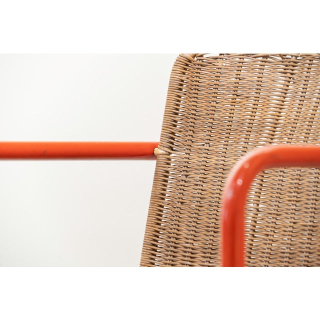 Mid-Century French Orange Polychrome Tubular Steel Chair with Rush Seat, 1950s For Sale - Image 10 of 12