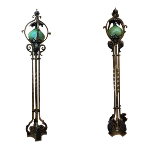 Pair 19th C., Russian Neoclassical Bronze, Iron & Feather Pulled Floor Lamps