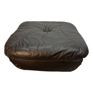 Large Italian Space Age Postmodern Black Leather Ottoman with Cord Lacing from Busnelli, 1970s For Sale