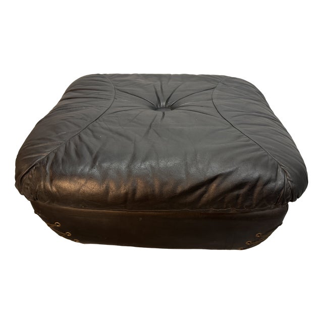Large Italian Space Age Postmodern Black Leather Ottoman with Cord Lacing from Busnelli, 1970s For Sale