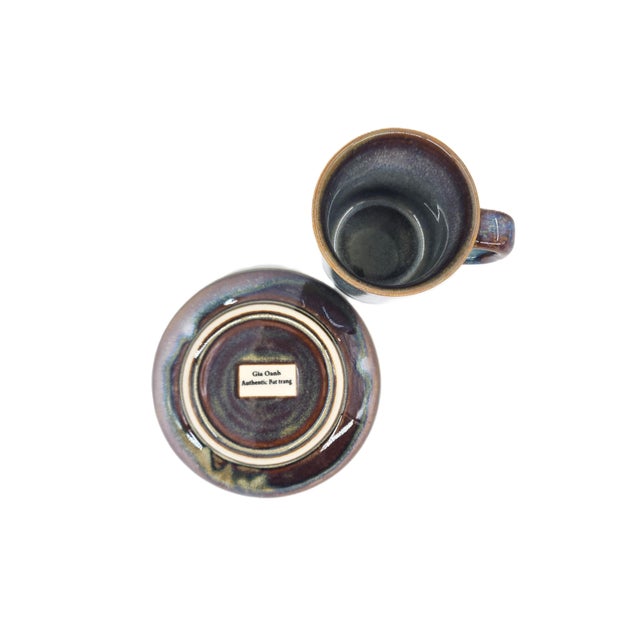Hand-Painted Vietnamese Ceramic Tea & Espresso Set for 4 With Dual-Glaze Finish - 9 pcs For Sale - Image 10 of 10