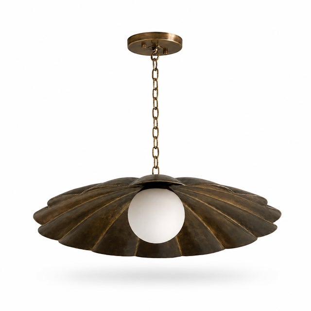 Add vintage elegance to your home with this handcrafted scalloped brass semi-flush ceiling light by MOONSUN 5. Designed...