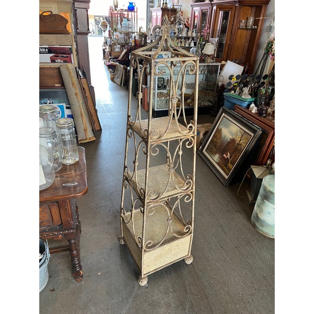 Metal Vintage Tall Decorative Iron Shaped 3 Shelf , Small Etagere For Sale - Image 7 of 8