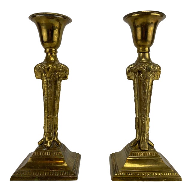 1960s Brass Ram Head Candlesticks - a Pair For Sale
